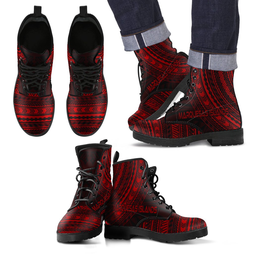 Marquesas Islands Leather Boots - Polynesian Red Chief Version Black - Polynesian Pride