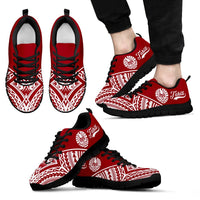 Tahiti Rising Sneakers - Tahiti Flag Polynesian Tattoo (Red) - A16 Unisex Black - Polynesian Pride