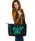 Personalized - Hawaii Kakau Polynesian Ohana Turtle Map Large Leather Tote - Turquoise - Polynesian Pride