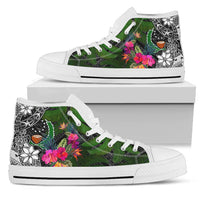 Pohnpei High Top Shoes - Turtle Plumeria Banana Leaf Unisex White - Polynesian Pride