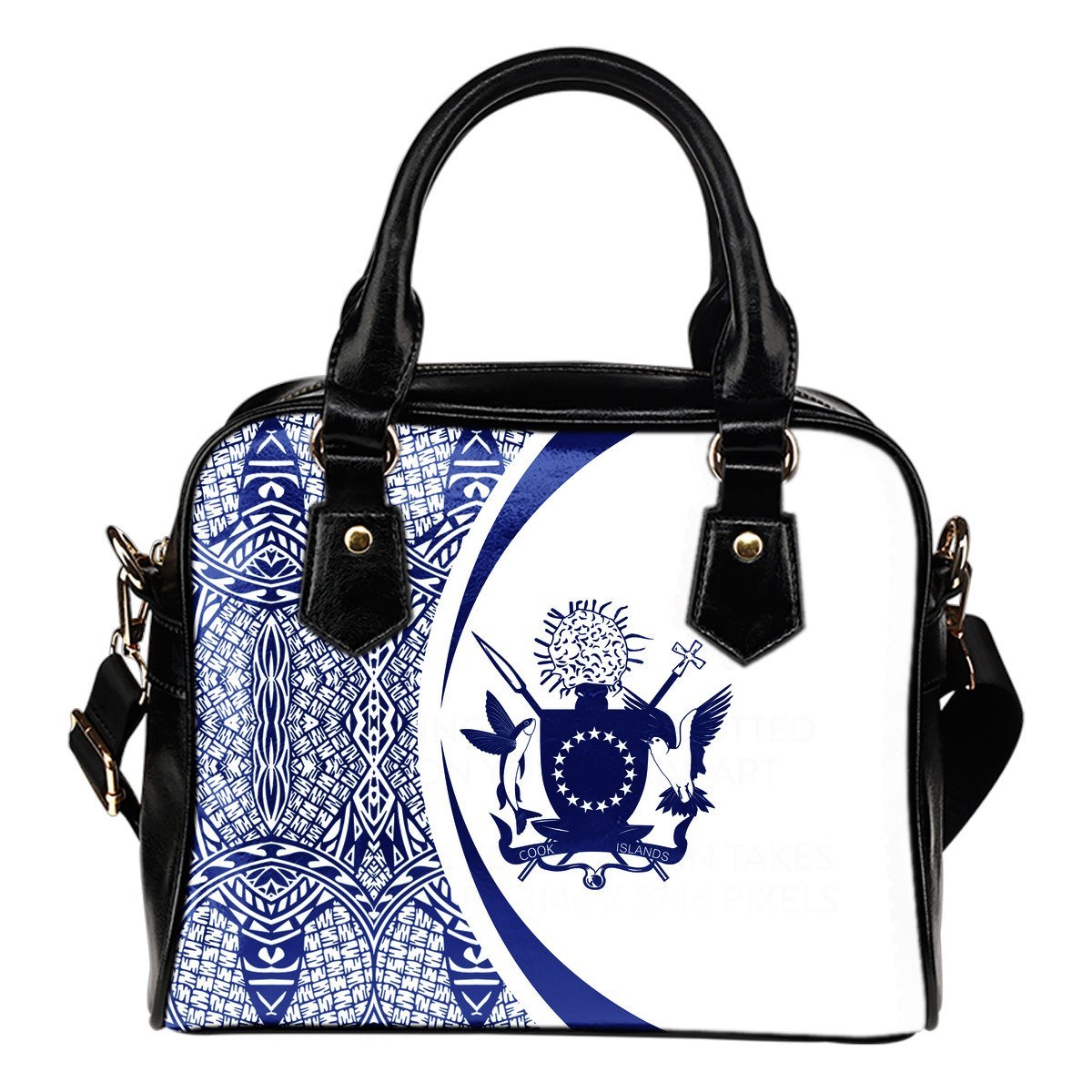 Cook Islands Coat Of Arms Polynesian Shoulder Handbag - Circle Style - 05 One Size White And Blue - Polynesian Pride