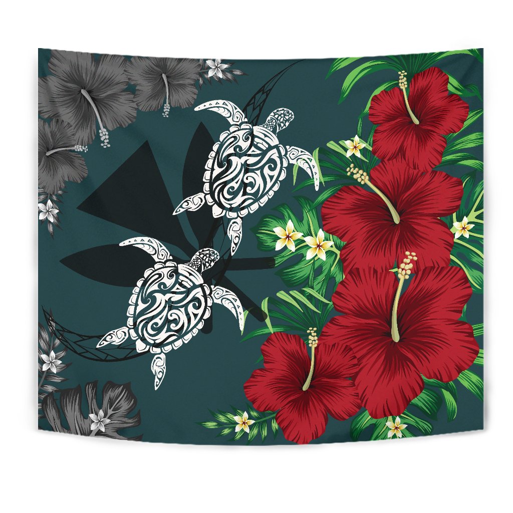 Hawaii Map Turtle Hibiscus Plumeria Polynesian - Tapestry AH - Polynesian Pride