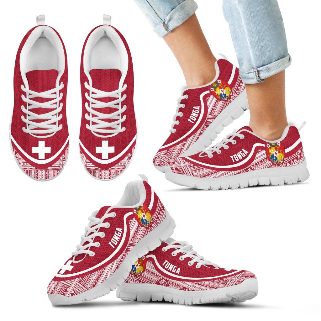 Tonga Wave Sneakers - Polynesian Pattern White Red Color Kid's Sneakers - White - Tonga White - Polynesian Pride