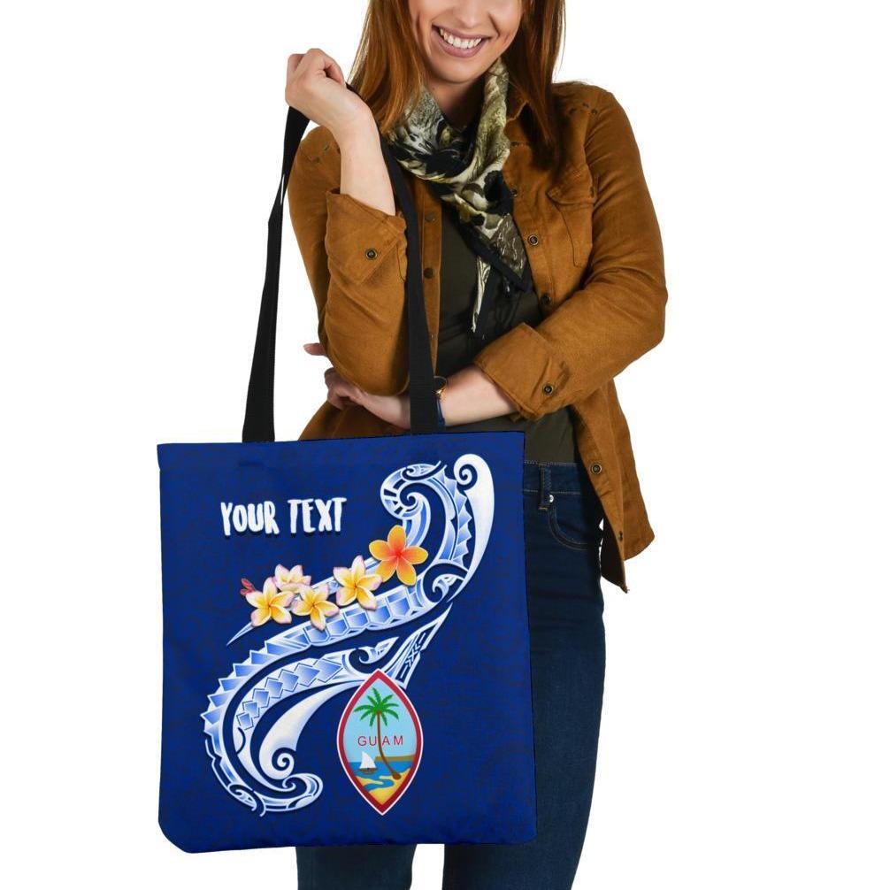 Guam Personalised Tote Bags - Guam Seal Polynesian Patterns Plumeria (Blue) Tote Bag One Size Blue - Polynesian Pride