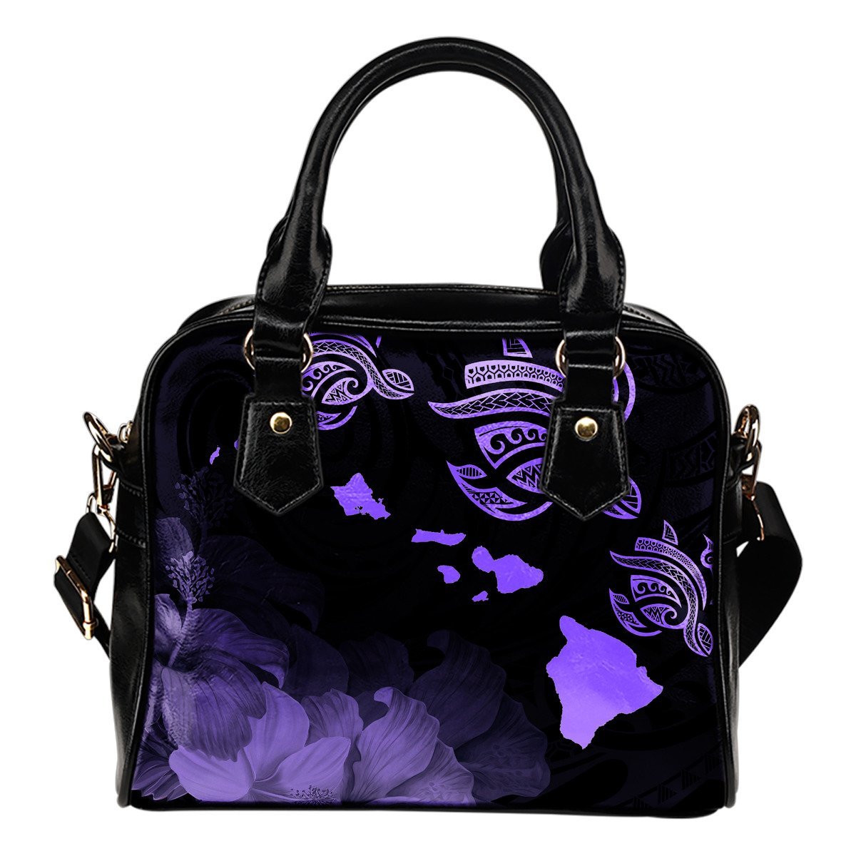 Hawaii Hibiscus Map Polynesian Ancient Violet Turtle Shoulder Handbag One Size Violet - Polynesian Pride