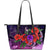 Polynesian Hawaii Large Leather Tote Bag - Purple Hibiscus Turtle Flowing PURPLE - Polynesian Pride