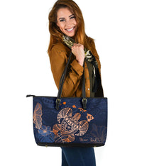 Personalized - Hawaii Kakau Polynesian Aloha Turtle Map Large Leather Tote - Special Edition - Polynesian Pride