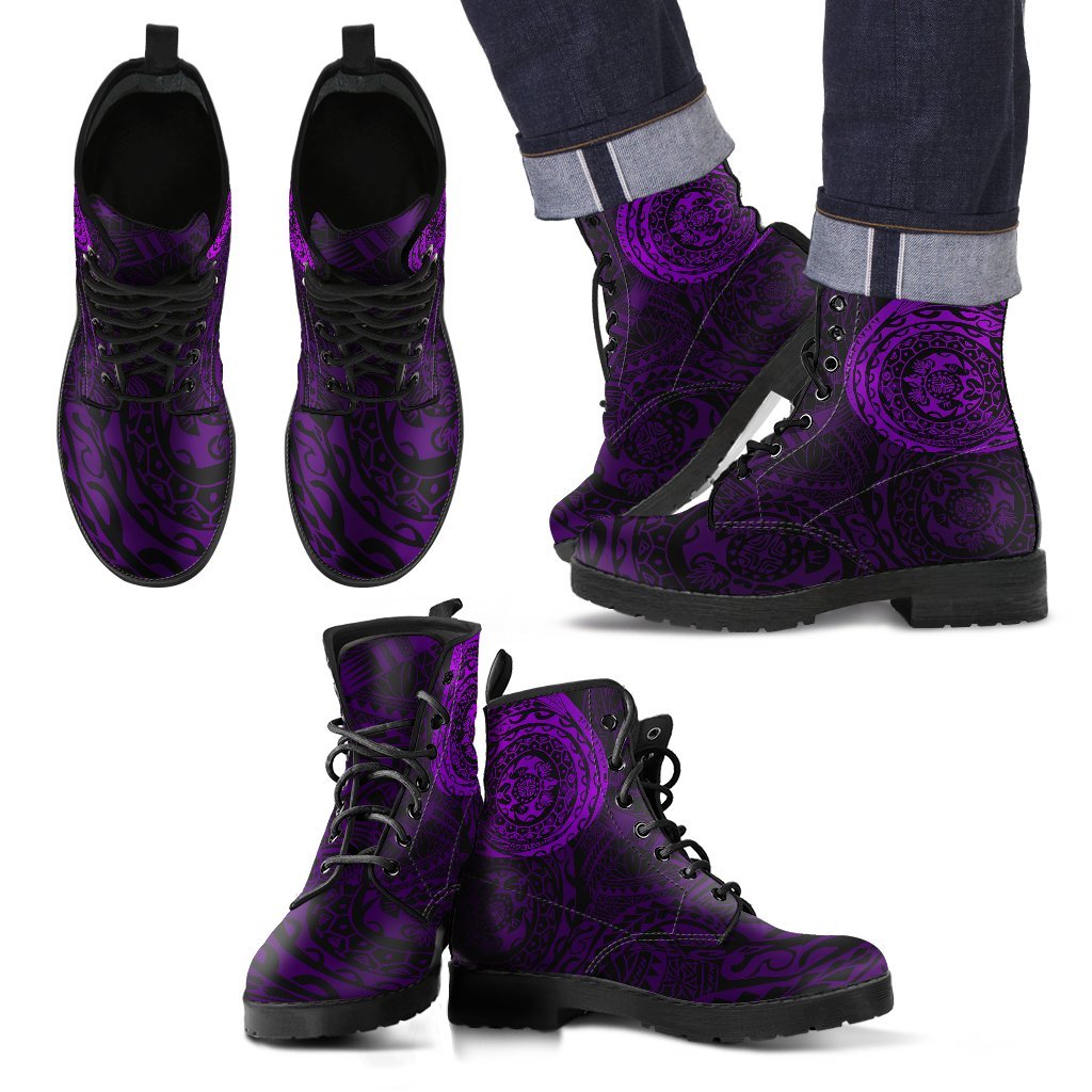 Polynesian Tattoo Style Leather Boots Purple A7 - Polynesian Pride