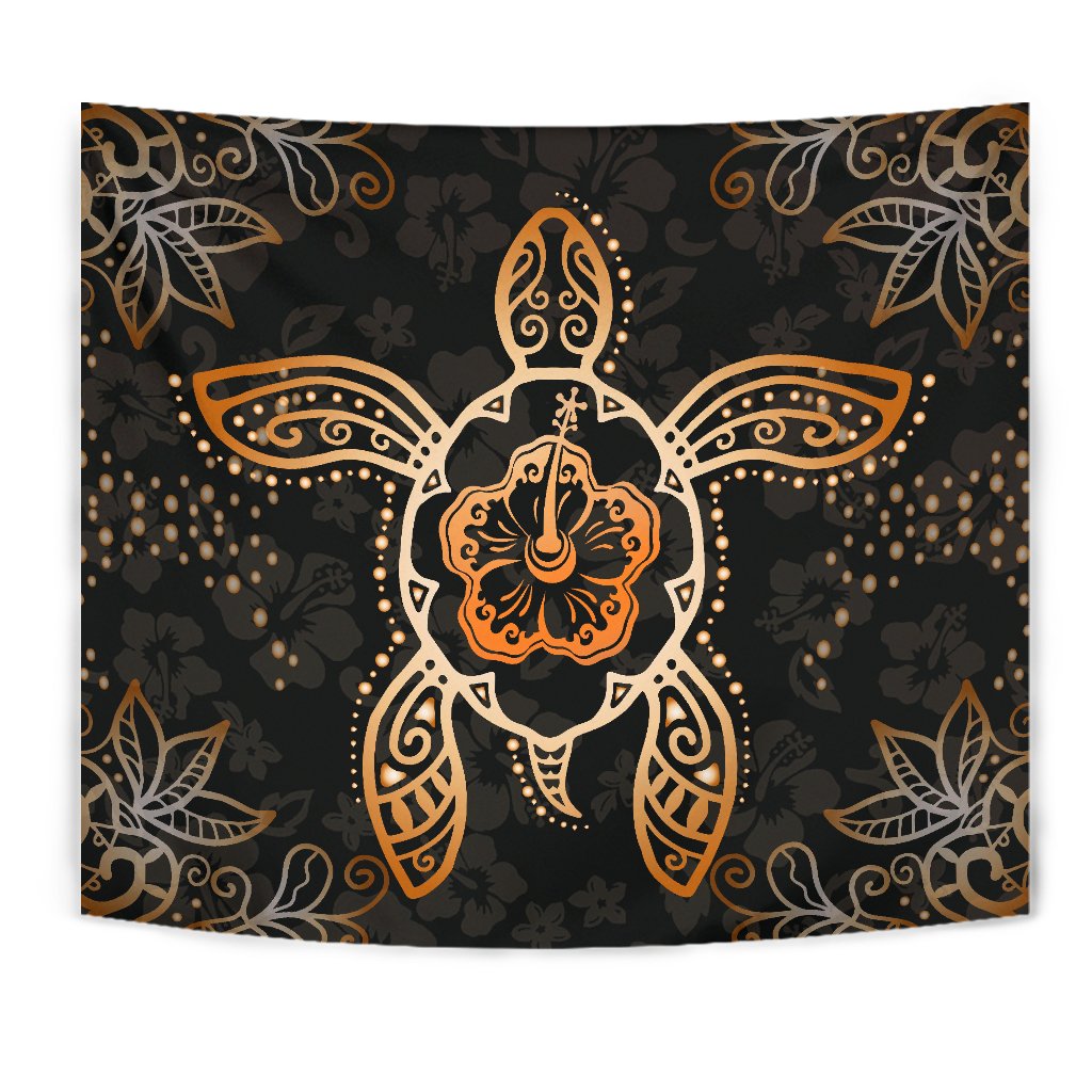 Turtle Hibiscus Orange Tapestry Wall Tapestry Orange - Polynesian Pride
