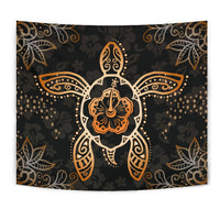 Turtle Hibiscus Orange Tapestry Wall Tapestry Orange - Polynesian Pride