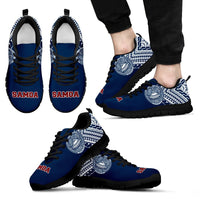 American Samoa Athletic Sneakers - American Samoa Seal Polynesian Tattoo Behind (Blue Version) - A0 Unisex Black - Polynesian Pride