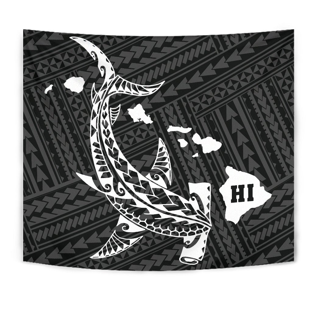 Hawaii Shark White Polynesian Tribal Tapestry Wall Tapestry White - Polynesian Pride