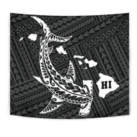 Hawaii Shark White Polynesian Tribal Tapestry Wall Tapestry White - Polynesian Pride
