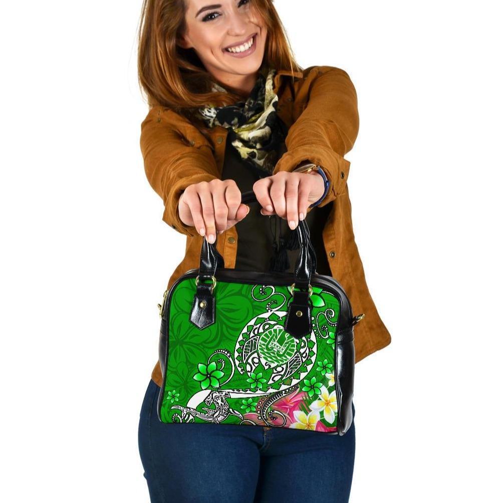 Tahiti Shoulder Handbag - Turtle Plumeria (Green) One Size Green - Polynesian Pride