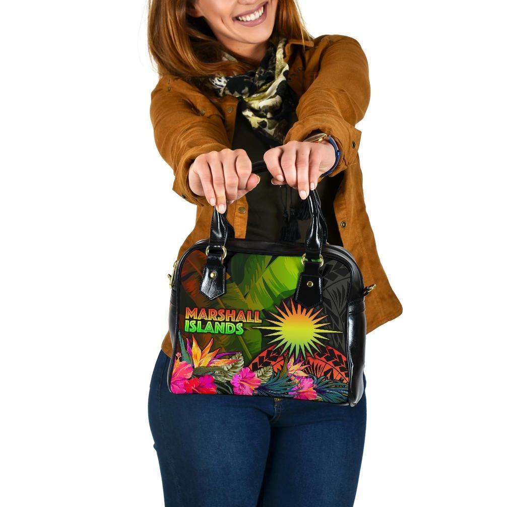 Marshall Islands Polynesian Shoulder Handbag - Hibiscus and Banana Leaves One Size Reggae - Polynesian Pride