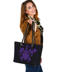 Hawaii Kakau Polynesian Ohana Turtle Map Small Leather Tote - Purple - Polynesian Pride