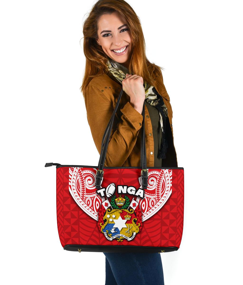 Tonga Rugby Large Leather Tote Royal Style Red - Polynesian Pride