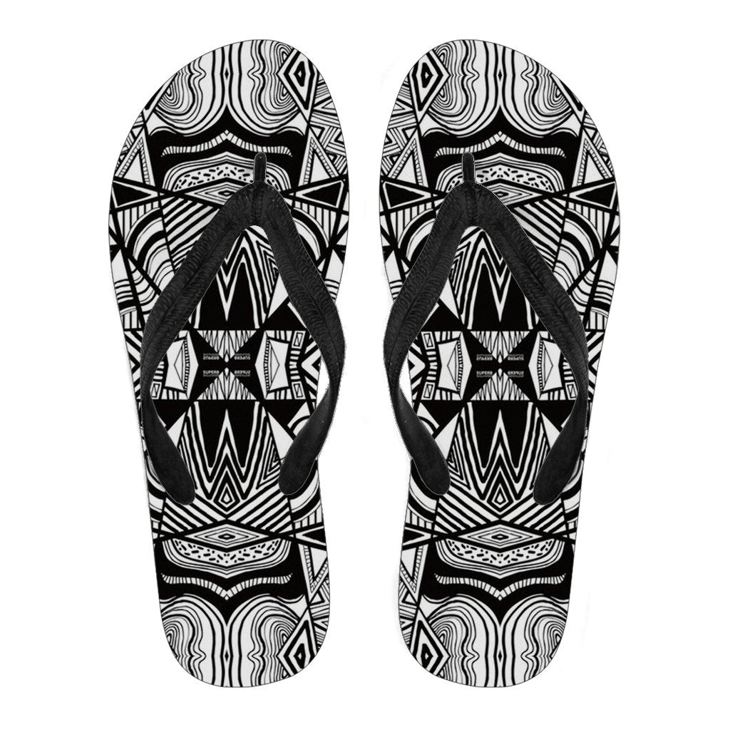 Polynesian Tribal Flip Flops White And Black Women's Flip Flops Black - Polynesian Pride
