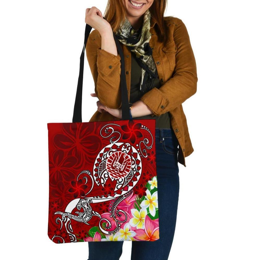 Tahiti Tote Bags - Turtle Plumeria (Red) Tote Bag One Size Red - Polynesian Pride