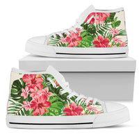 Hawaii Pink Hibiscus Palm High Top Shoe Mens High Top White - Polynesian Pride
