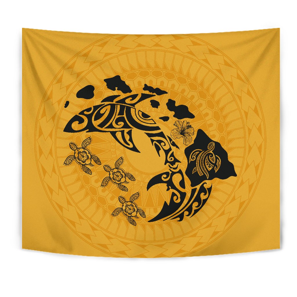 Hawaii Love Animal Polynesian Tapestry Wall Tapestry Yellow - Polynesian Pride