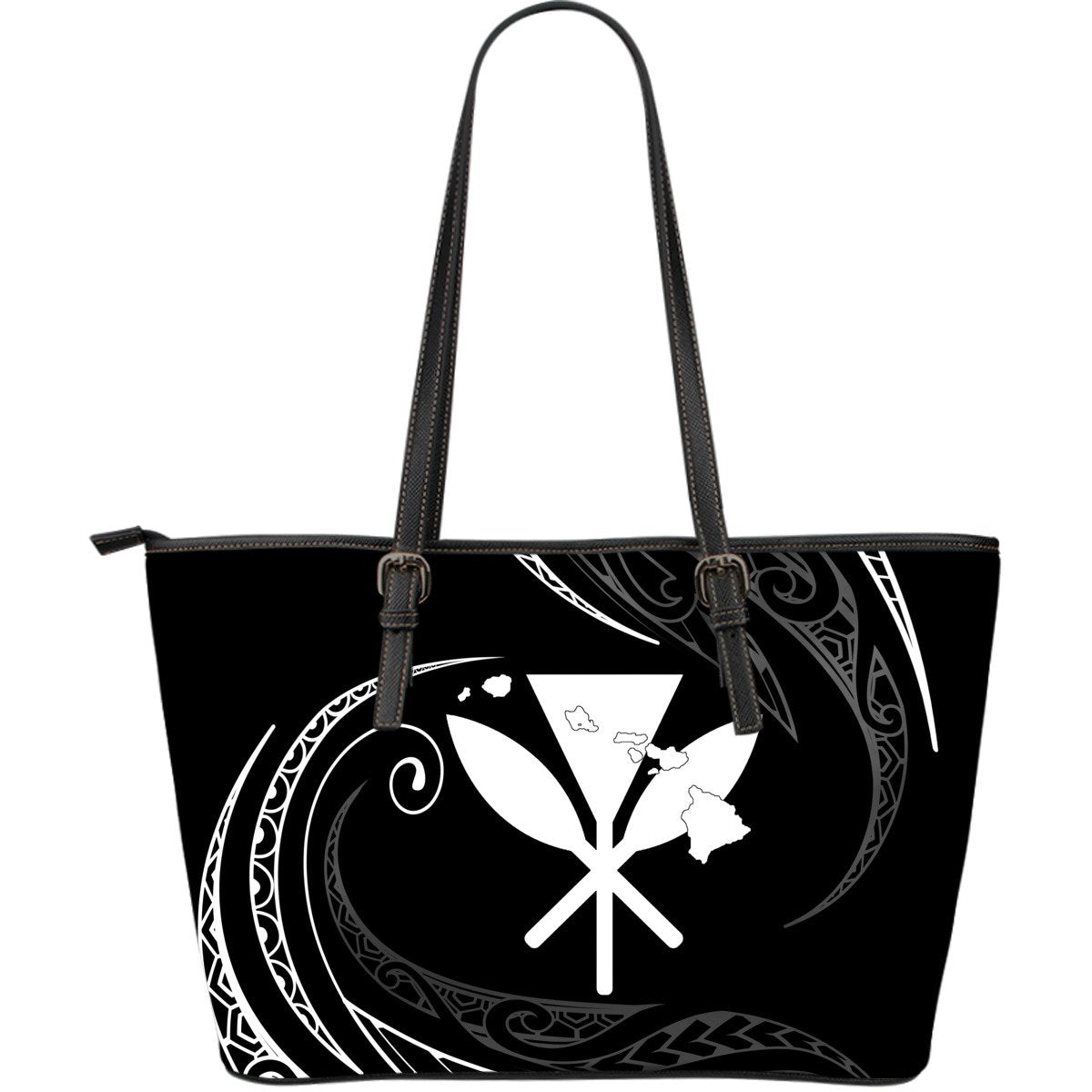 Kanaka Leather Tote - White - Frida Style Black - Polynesian Pride