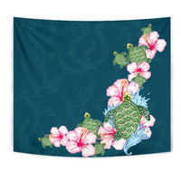 Hibiscus Turtle Dance Tapestry Wall Tapestry Green - Polynesian Pride