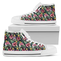 Hawaiian Shoes - Tropical Flowers, Palm And Leaves High Top Shoes Mens High Top White - Polynesian Pride