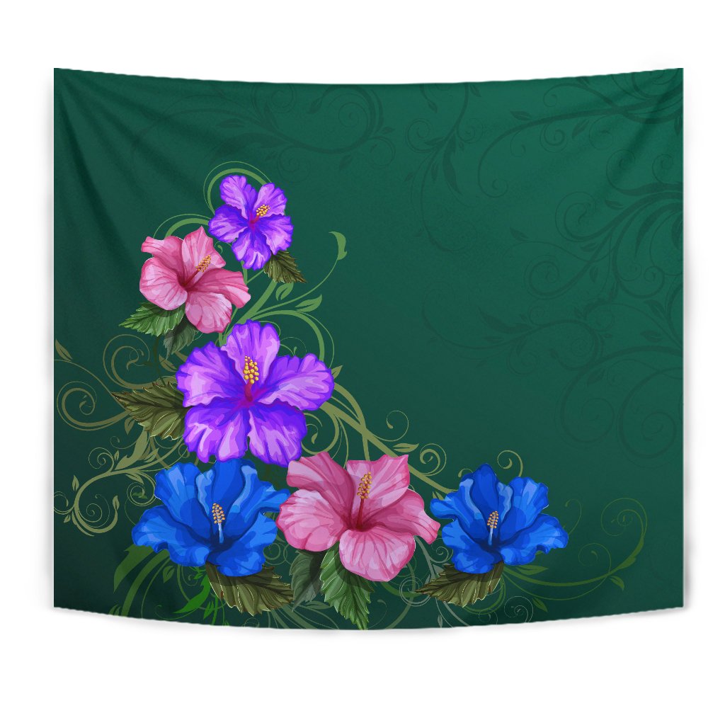 Hibiscus More Colorful Tapestry Wall Tapestry Green - Polynesian Pride