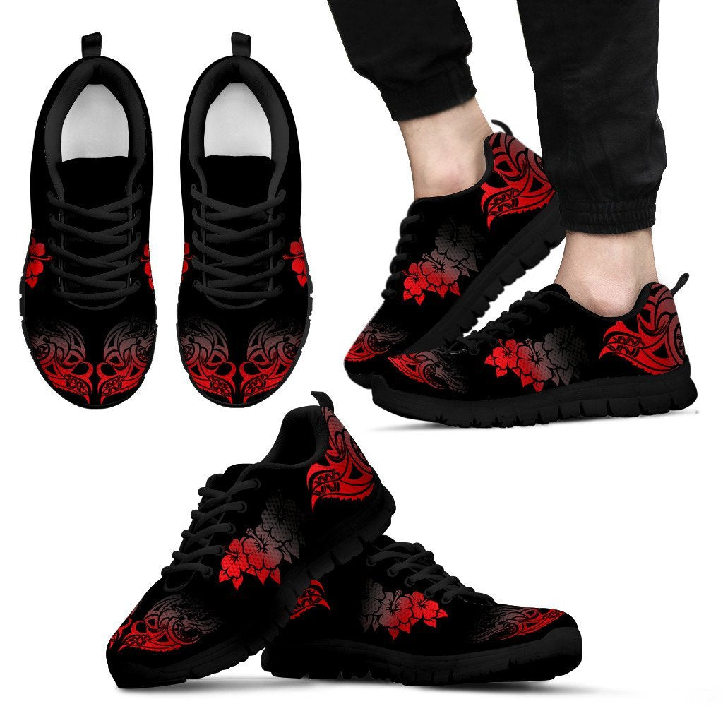 Polynesian Shoes - Red Hibiscus Tribal - NN6 Unisex Black - Polynesian Pride