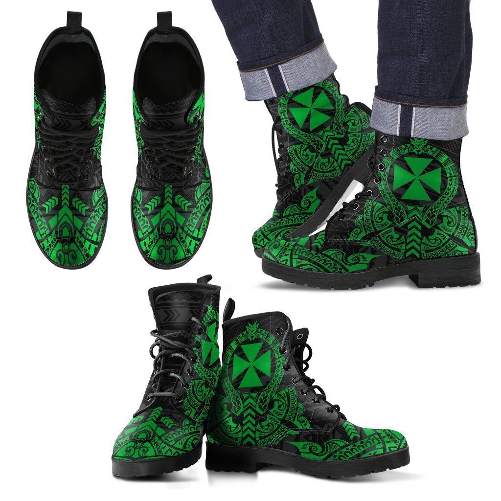 Wallis And Futuna Leather Boots - Tribal Green Green - Polynesian Pride