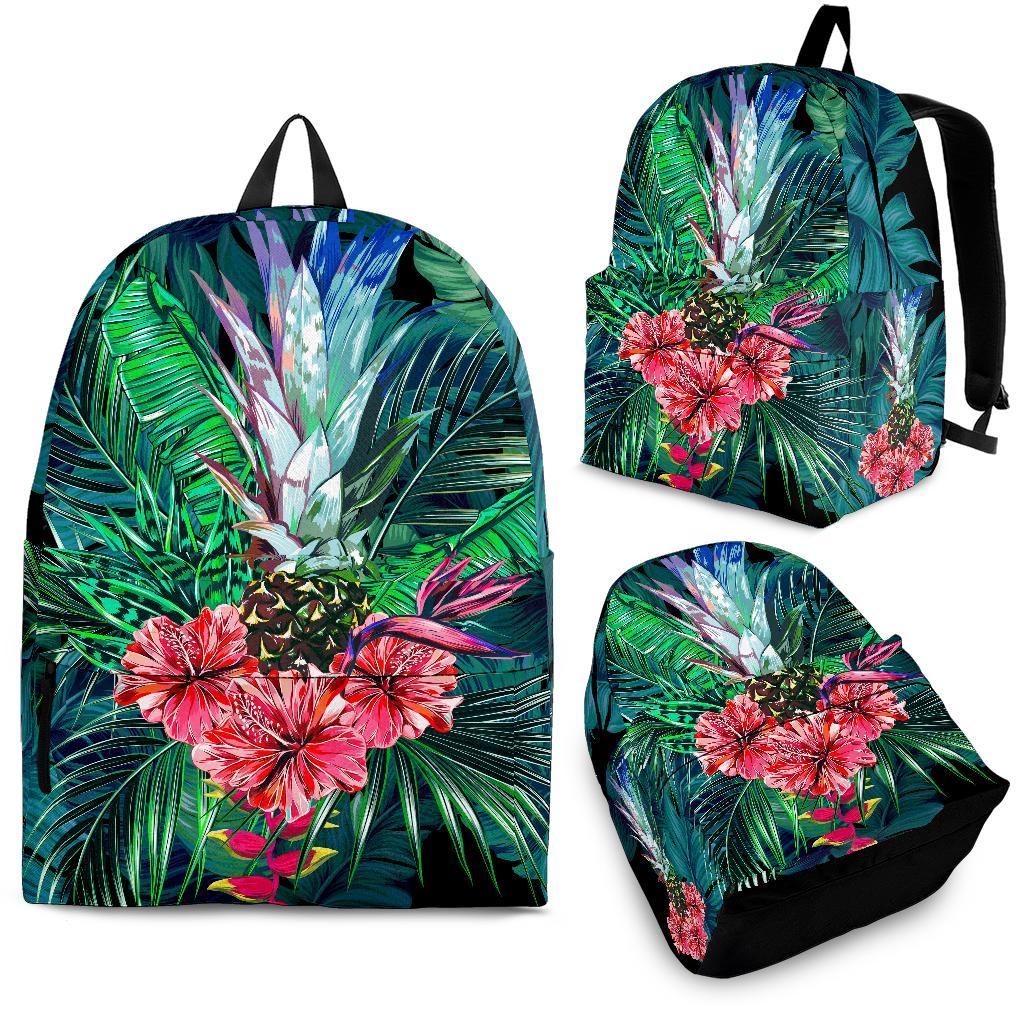 Hawaii Tropical Pineapple Hisbiscus Backpack Black - Polynesian Pride