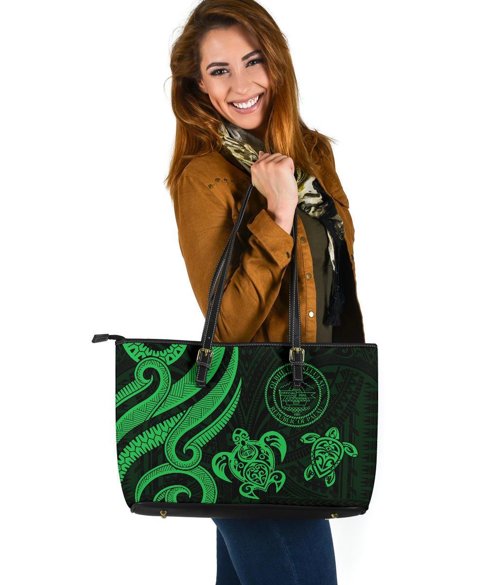 Palau Large Leather Tote - Green Tentacle Turtle Green - Polynesian Pride