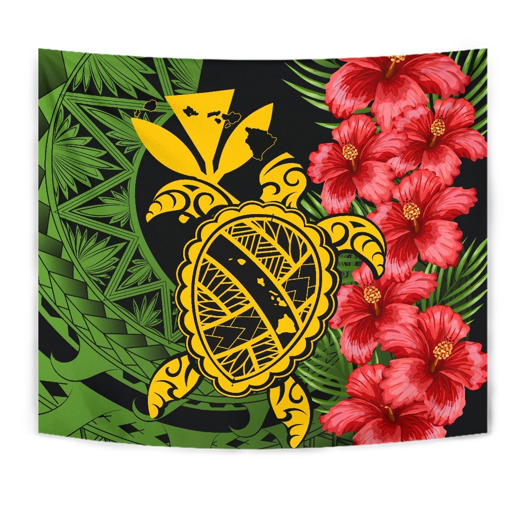 Hawaii Turtle Hibiscus Polynesian Tapestry - Aphos Style - Polynesian Pride