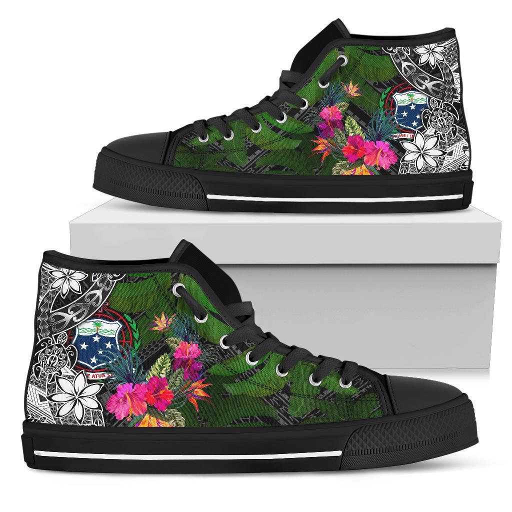 Samoa High Top Shoes - Turtle Plumeria Banana Leaf Unisex Black - Polynesian Pride