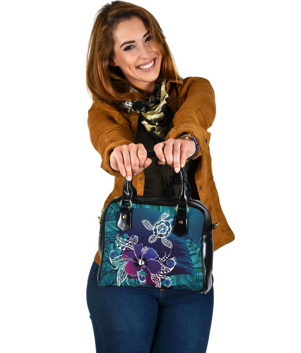 hawaiiShoulder Handbag - Hawaii Turtle Flowers And Palms Retro One Size Green - Polynesian Pride