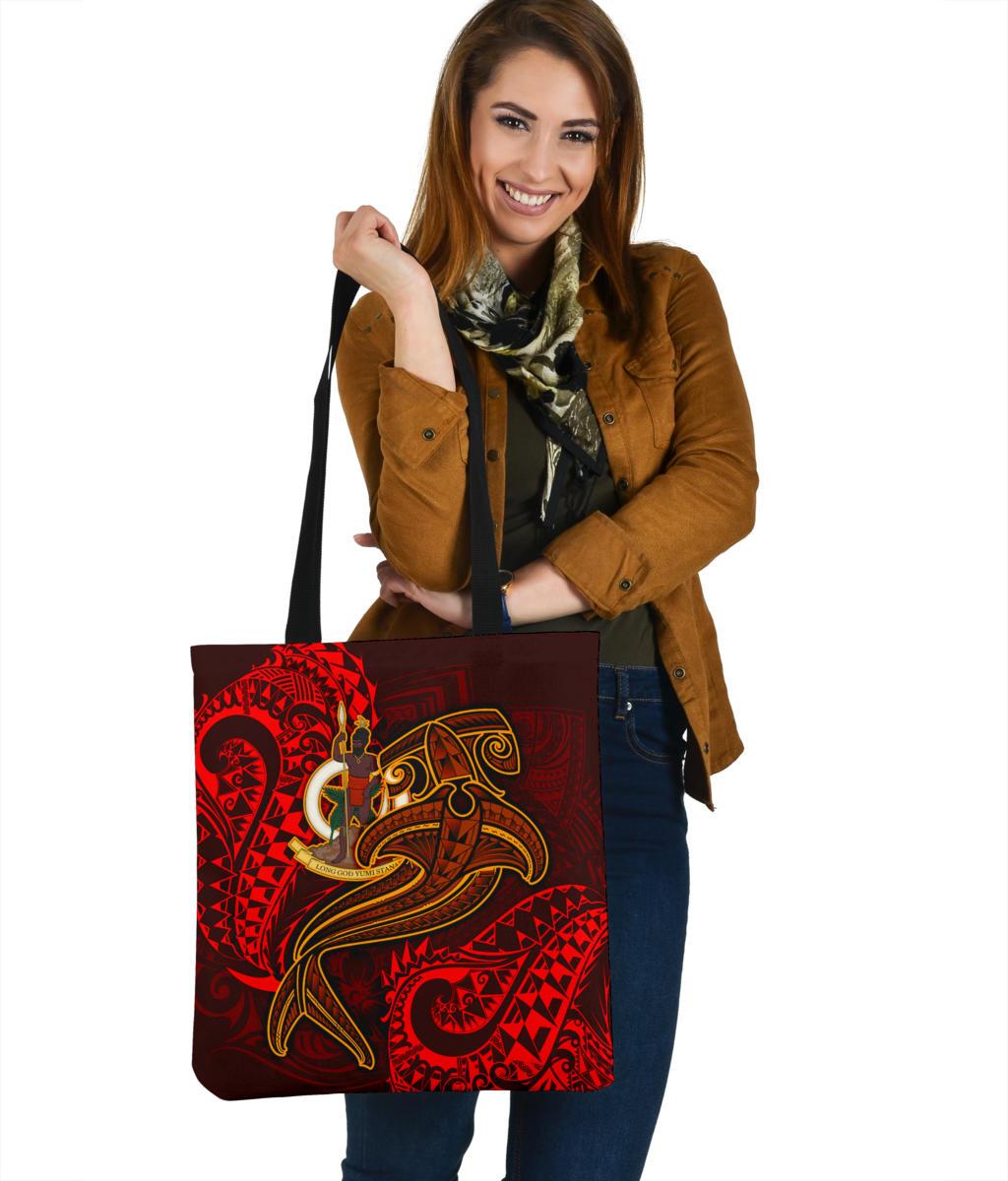 Vanuatu Polynesian Tote Bags - Red Shark Polynesian Tattoo Tote Bag One Size Red - Polynesian Pride