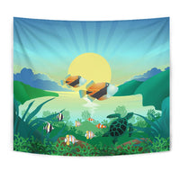 Hawaiian Fish Tapestry Wall Tapestry Green - Polynesian Pride