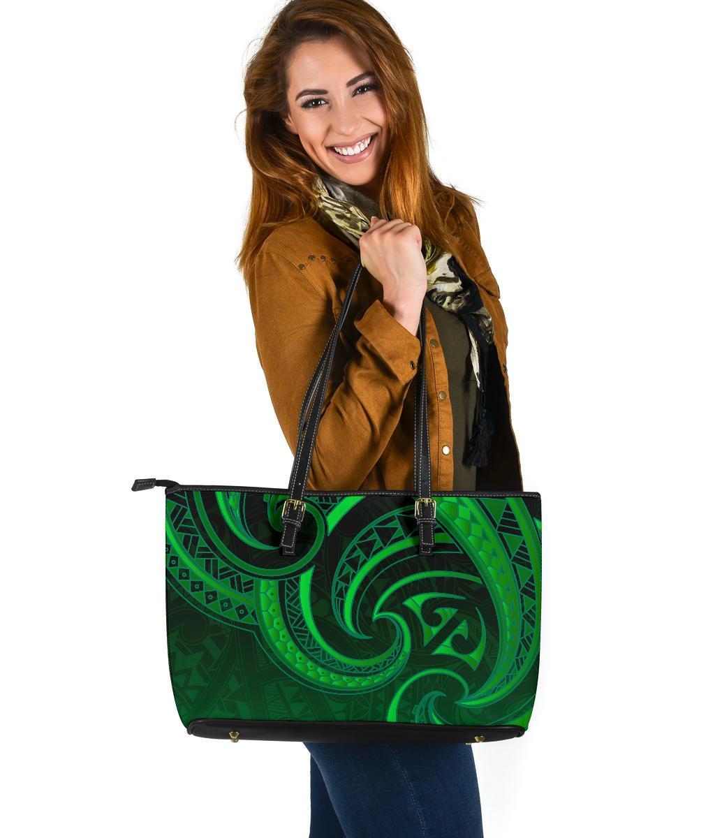 New Zealand Maori Mangopare Large Leather Tote Polynesian - Green Green - Polynesian Pride