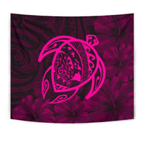Hawaii Turtle Kanaka Map Hibiscus Poly Tapestry - Pink - Polynesian Pride