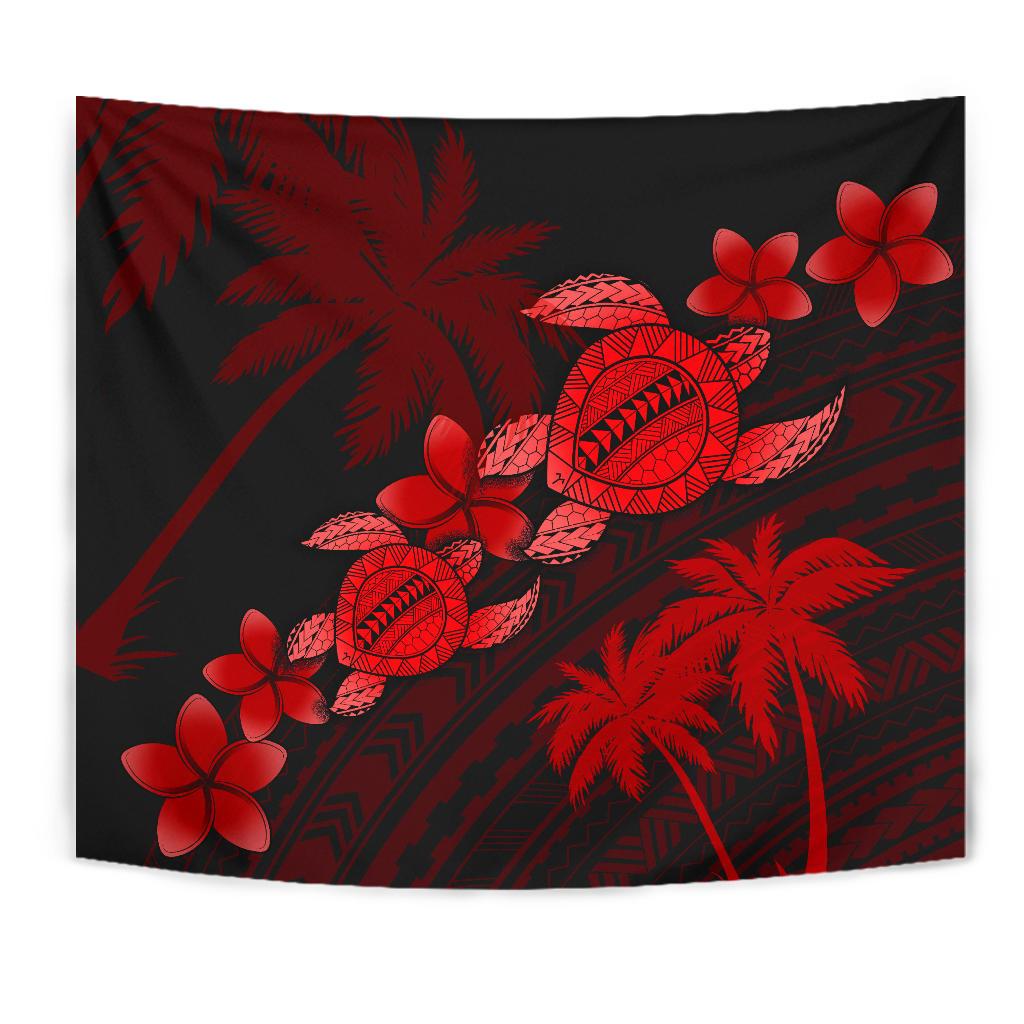 Hawaii Turtle Plumeria Coconut Tree Polynesian Tapestry - Red - Polynesian Pride