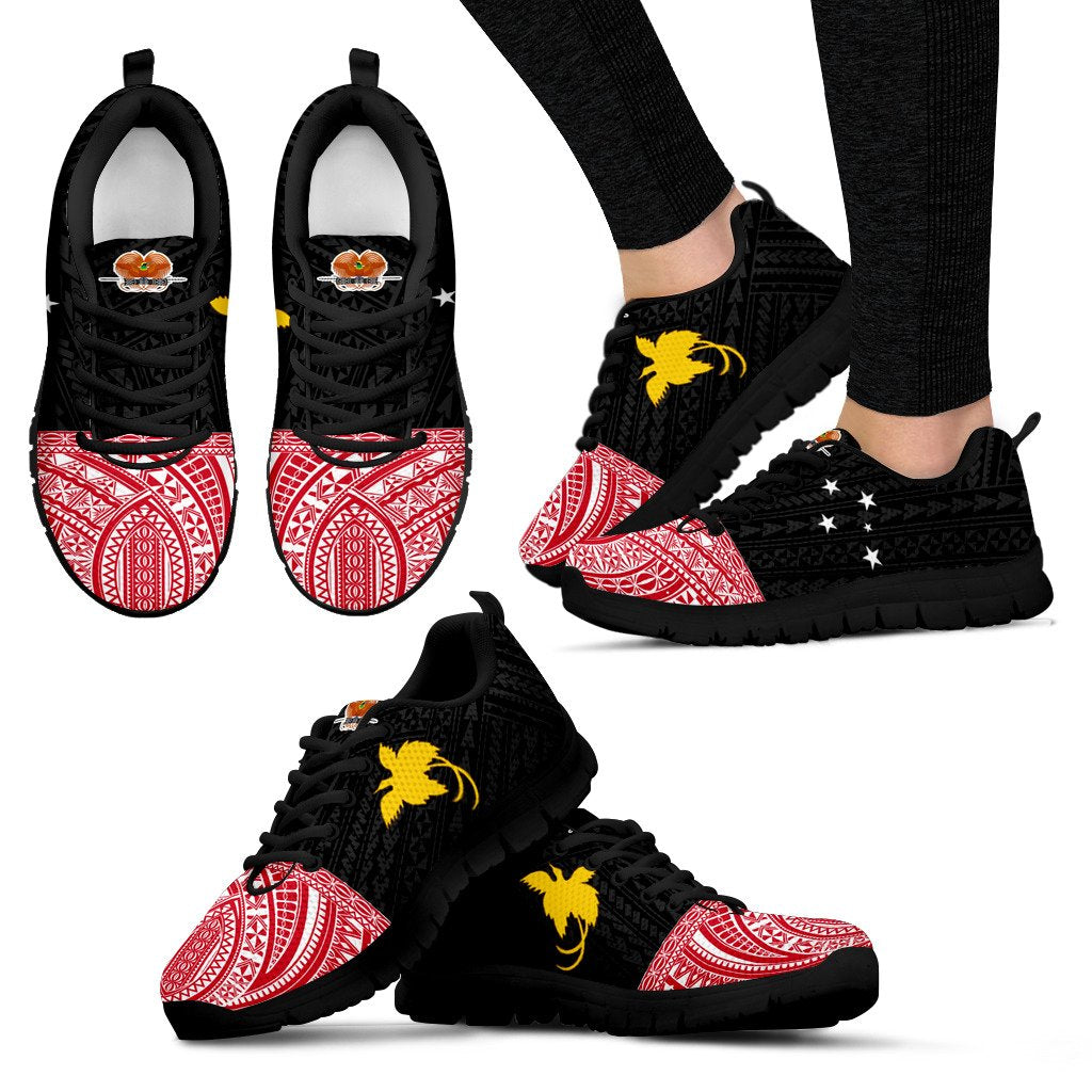 Papua New Guinea Sneakers - Papua New Guinea Flag Polynesian Tattoo Unisex Black - Polynesian Pride