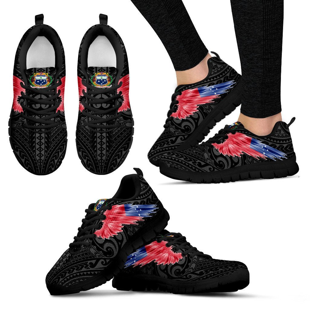 Samoa Sneakers - Samoa Coat Of Arms & Flag Wing - A8 Unisex Black - Polynesian Pride