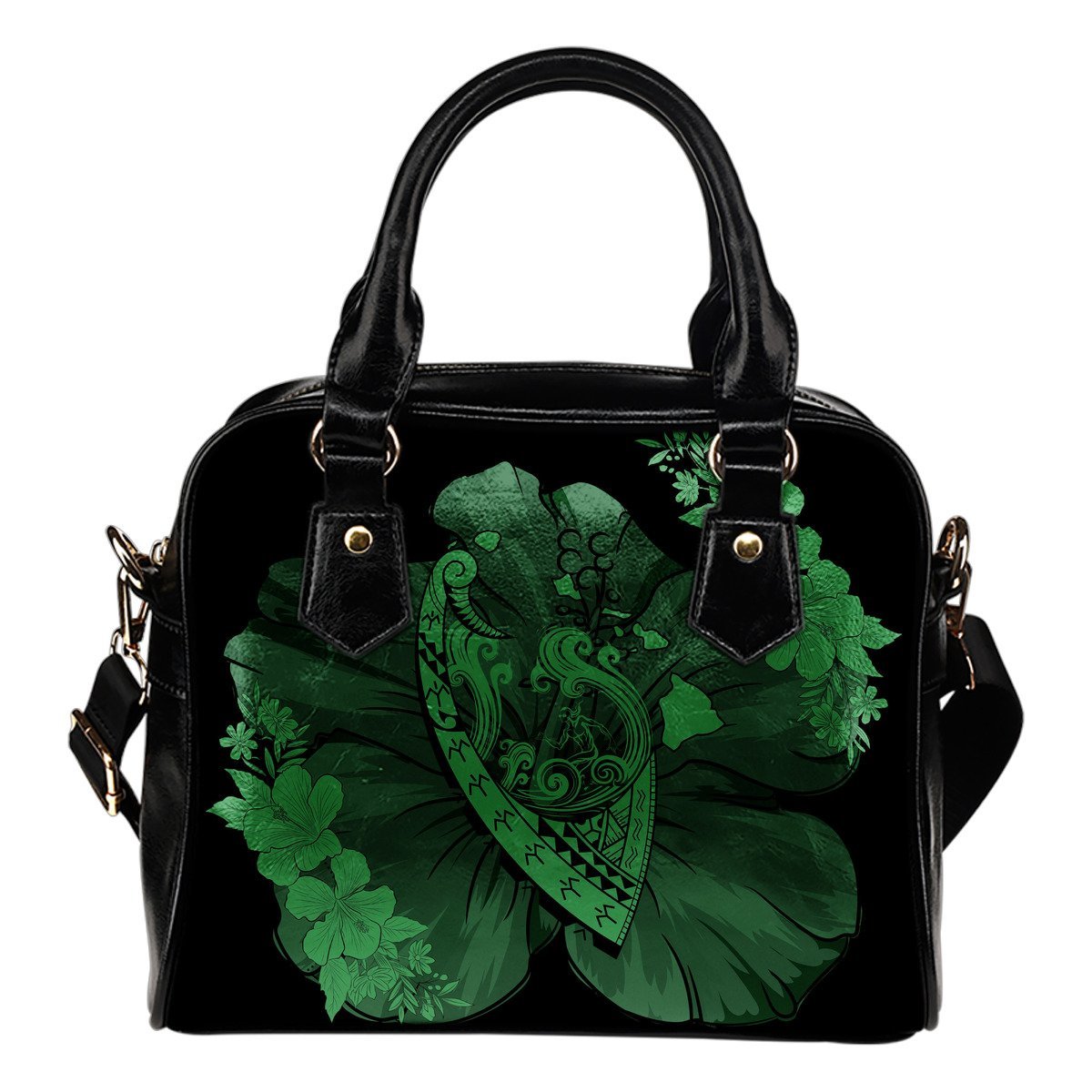 Hawaii Hibiscus Banzai Surfing Shoulder Handbag Green One Size Green - Polynesian Pride