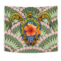 Hawaii Turtle Map Plumeria Hawaiian Tropical Tapestry - Candy Style - AH - Polynesian Pride