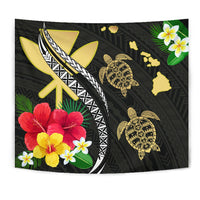 Hawaii Map Turtle Hibiscus Plumeria Polynesian - Tapestry AH - Polynesian Pride