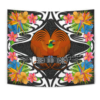 Papua New Guinea Tapestry - Coat Of Arms With Tropical Flowers - Polynesian Pride