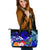 Tonga Large Leather Tote Bag - Humpback Whale with Tropical Flowers (Blue) Blue - Polynesian Pride