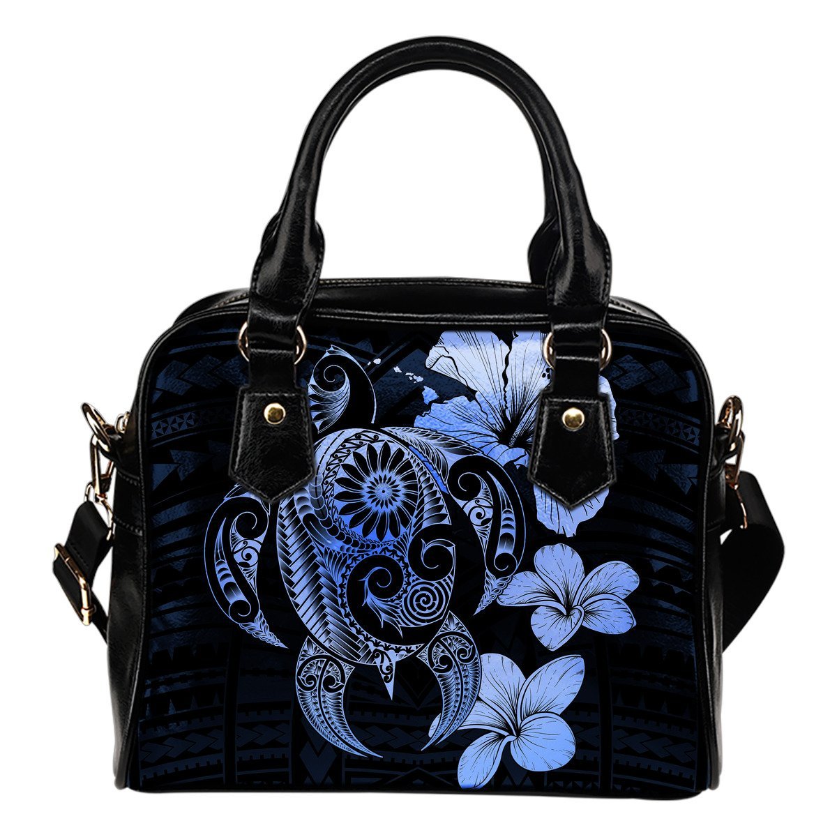 Hibiscus Plumeria Mix Polynesian Blue Turtle Shoulder Handbag One Size Blue - Polynesian Pride