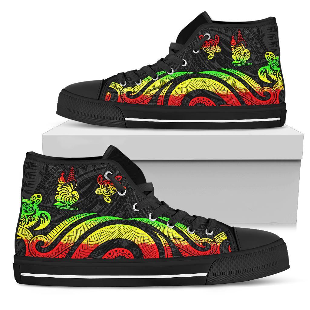 New Caledonia High Top Canvas Shoes - Reggae Tentacle Turtle Unisex Black - Polynesian Pride